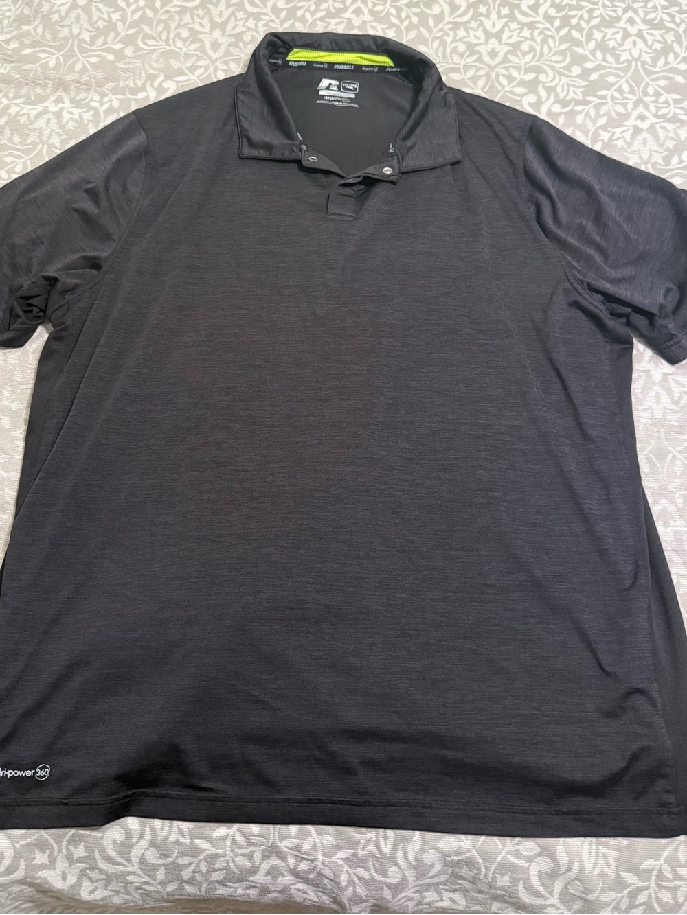 Russell Athletic Black Performance Polo with Lime Accent
